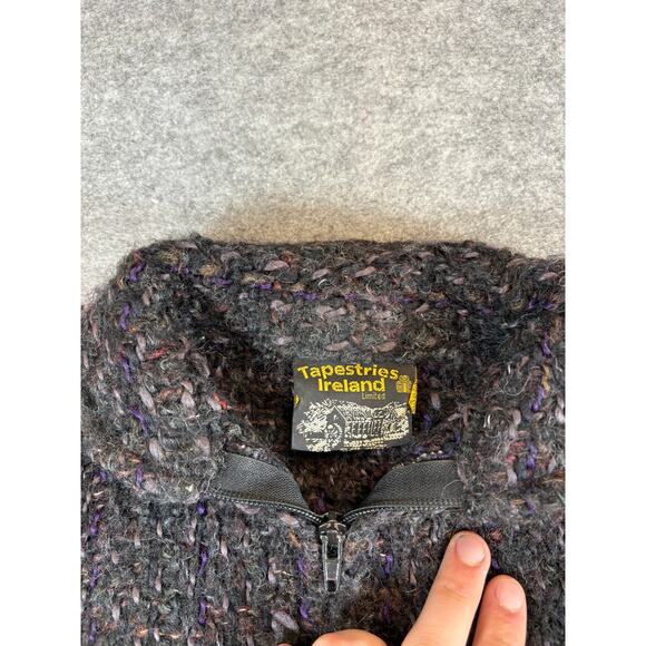 Vintage 90s Tapestries Ireland Fuzzy Woven Full Zip Cardigan Size Large Wool - Picture 2 of 5